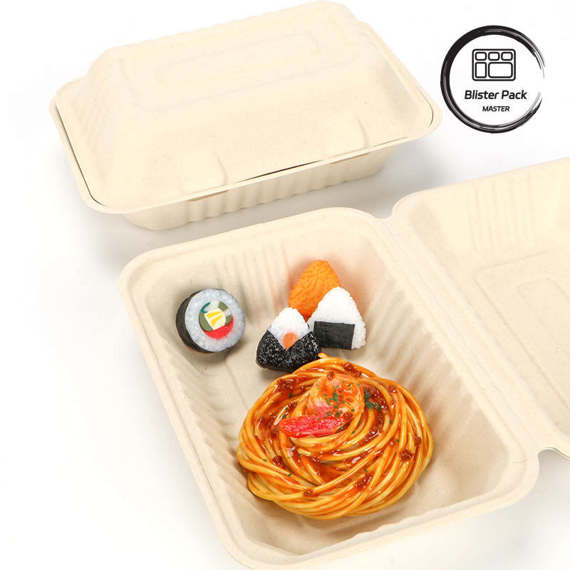 9인치 사탕수수 바가세 클램셸 점심 상자 햄버거와 베이커를 위한 일회용 및 생분해성 식품 용기