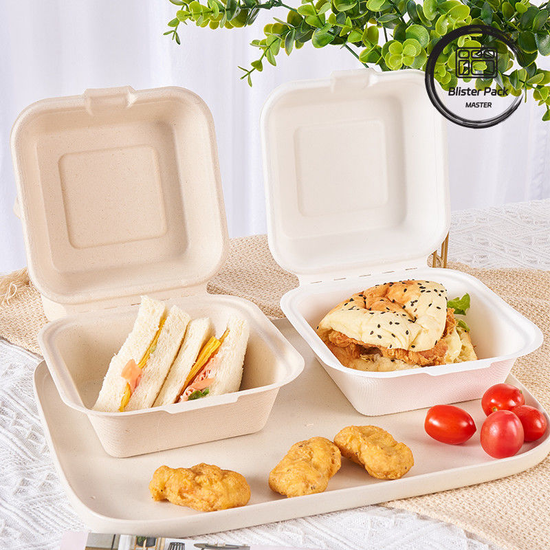 9인치 사탕수수 바가세 클램셸 점심 상자 햄버거와 베이커를 위한 일회용 및 생분해성 식품 용기