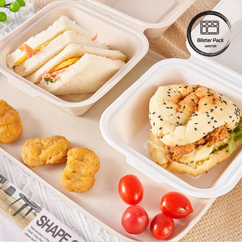 9인치 사탕수수 바가세 클램셸 점심 상자 햄버거와 베이커를 위한 일회용 및 생분해성 식품 용기