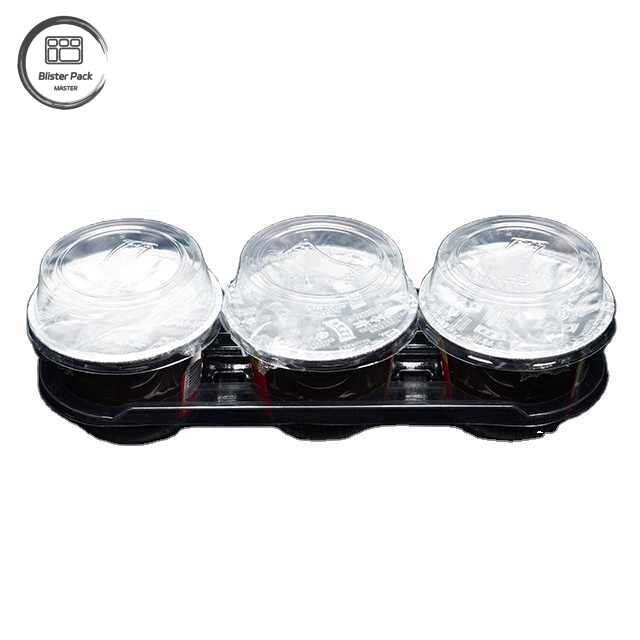 3부 커피 컵 수납기와 함께 PET 두꺼운 일회용 투명한 가져가기 트레이, 요거트 및 음료용 플라스틱 트레이